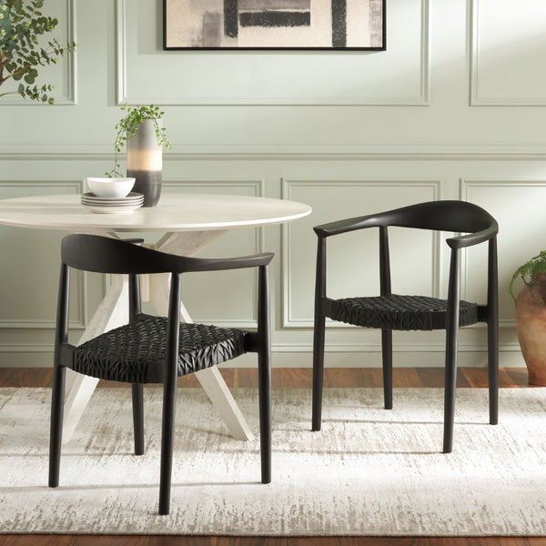 Safavieh BANDELIER Stacking Dining Chair - Modern Sculptural Design with Premium Leather and Wood Durability Black / Black DCH1216B-SET2