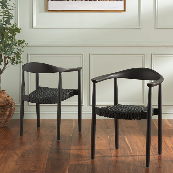 Safavieh BANDELIER Stacking Dining Chair - Modern Sculptural Design with Premium Leather and Wood Durability Black / Black DCH1216B-SET2