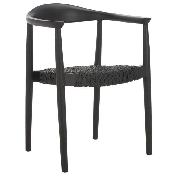 Safavieh BANDELIER Stacking Dining Chair - Modern Sculptural Design with Premium Leather and Wood Durability Black / Black DCH1216B-SET2