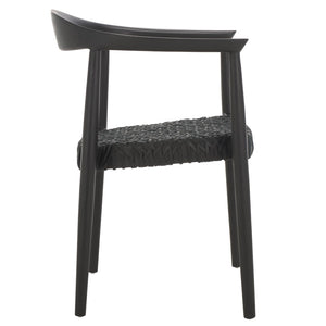 Safavieh BANDELIER Stacking Dining Chair - Modern Sculptural Design with Premium Leather and Wood Durability Black / Black DCH1216B-SET2