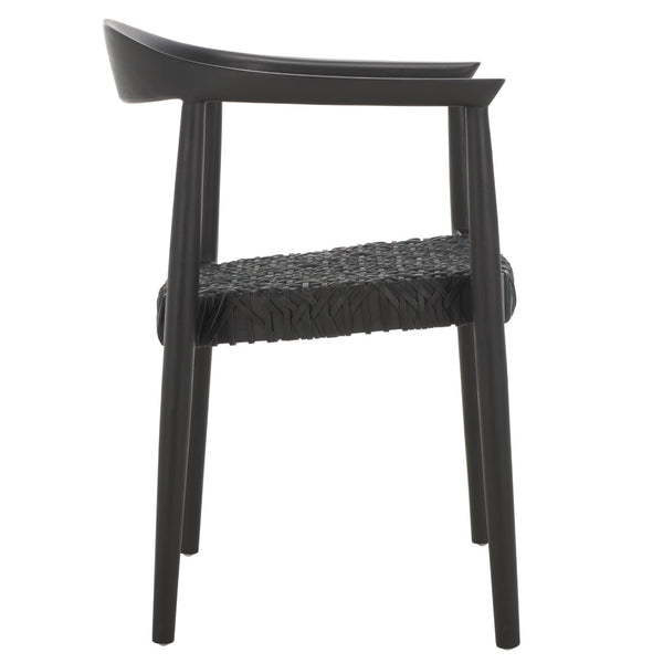 Safavieh BANDELIER Stacking Dining Chair - Modern Sculptural Design with Premium Leather and Wood Durability Black / Black DCH1216B-SET2