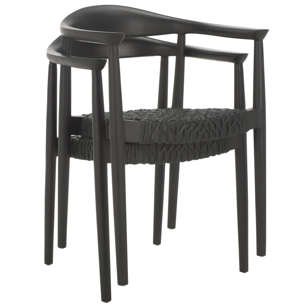 Safavieh Bandelier Stacking Dining Chair - Elegant Natural Design With Unique Weaving For Modern Spaces Black ,Black Wood,Leather Dch1216b-set2