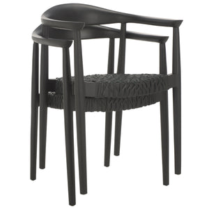 Safavieh Bandelier Stacking Dining Chair - Elegant Natural Design With Unique Weaving For Modern Spaces Black ,Black Wood,Leather Dch1216b-set2