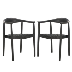 Safavieh BANDELIER Stacking Dining Chair - Modern Sculptural Design with Premium Leather and Wood Durability Black / Black DCH1216B-SET2