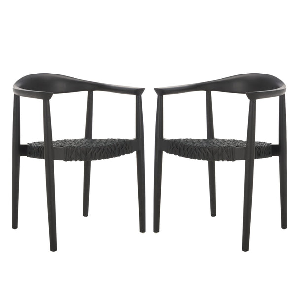 Safavieh BANDELIER Stacking Dining Chair - Modern Sculptural Design with Premium Leather and Wood Durability Black / Black DCH1216B-SET2