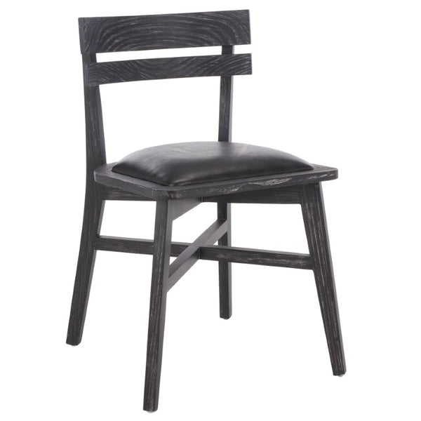 Safavieh Casper Black Wash Wood Dining Chair with Leather Seat for Modern Rooms DCH1219A