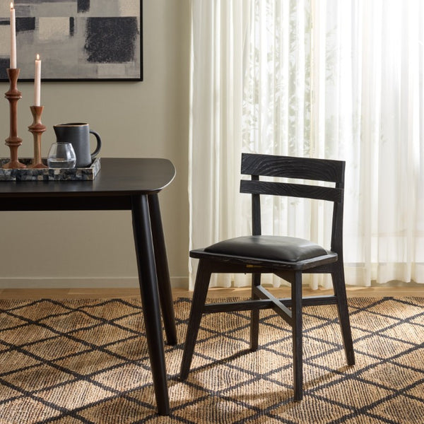 Safavieh Casper Black Wash Wood Dining Chair with Leather Seat for Modern Rooms DCH1219A