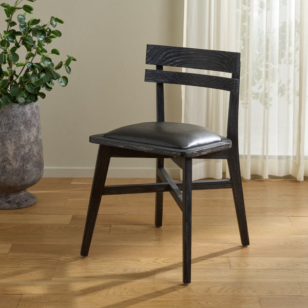 Safavieh Casper Black Wash Wood Dining Chair with Leather Seat for Modern Rooms DCH1219A