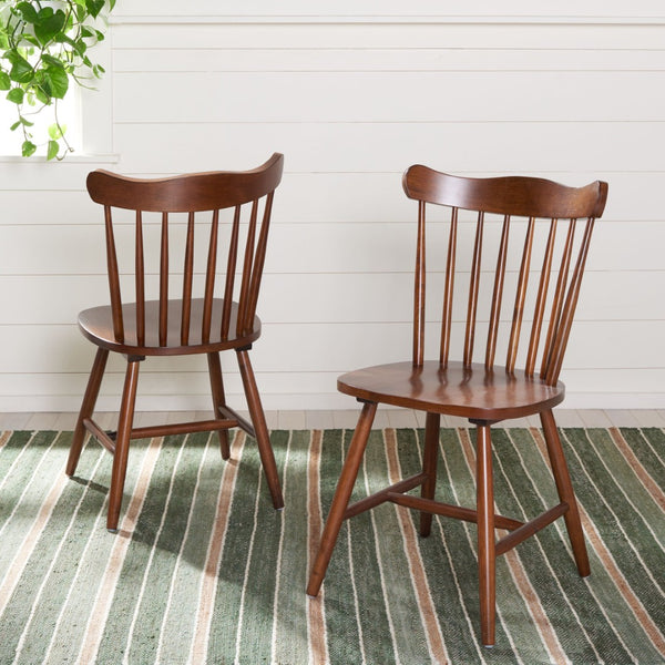 Safavieh REEVES Dining Chair Set of 2 - Elegant Walnut Spindle Back Design for Timeless Comfort & Style DCH1400A-SET2