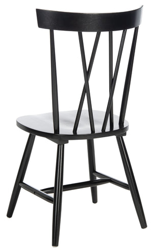 Safavieh FRIAR Dining Chair Set of Two - Timeless Windsor Design with Modern Matte Finish for Elegant Spaces Black DCH1401A-SET2