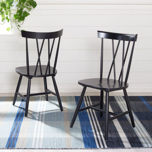 Safavieh FRIAR Dining Chair Set of Two - Timeless Windsor Design with Modern Matte Finish for Elegant Spaces Black DCH1401A-SET2