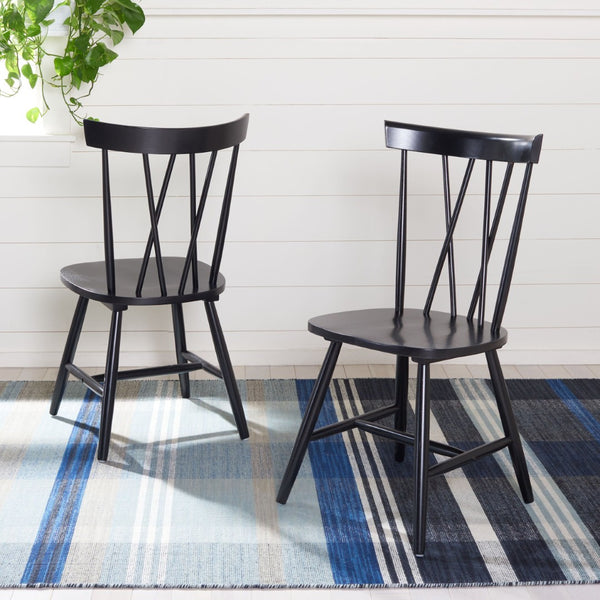 Safavieh FRIAR Dining Chair Set of Two - Timeless Windsor Design with Modern Matte Finish for Elegant Spaces Black DCH1401A-SET2
