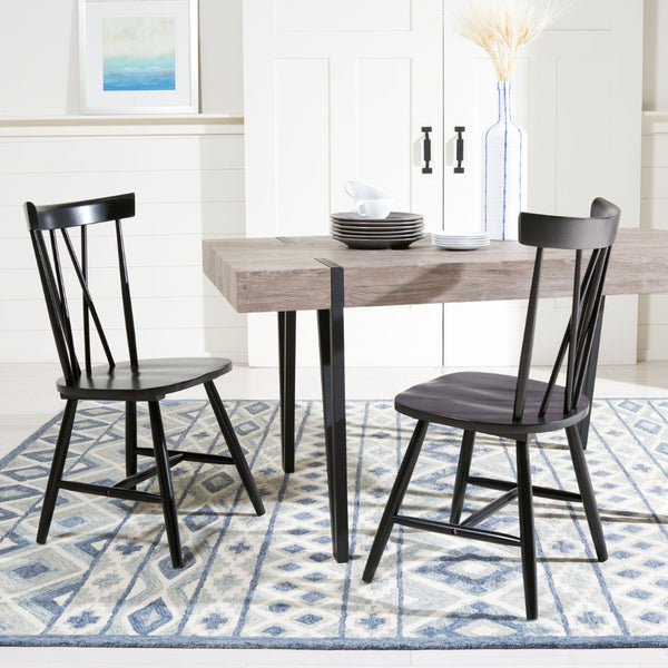 Safavieh FRIAR Dining Chair Set of Two - Timeless Windsor Design with Modern Matte Finish for Elegant Spaces Black DCH1401A-SET2
