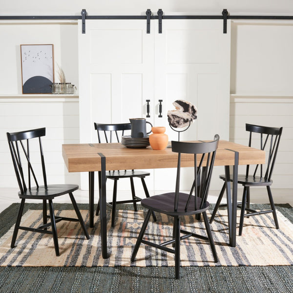 Safavieh FRIAR Dining Chair Set of Two - Timeless Windsor Design with Modern Matte Finish for Elegant Spaces Black DCH1401A-SET2