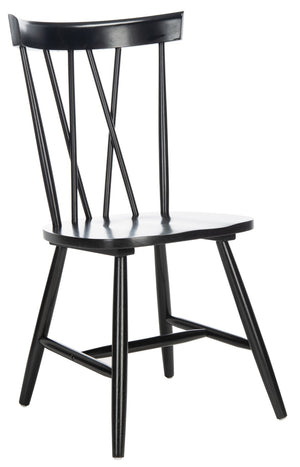 Safavieh FRIAR Dining Chair Set of Two - Timeless Windsor Design with Modern Matte Finish for Elegant Spaces Black DCH1401A-SET2
