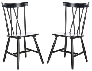 Safavieh FRIAR Dining Chair Set of Two - Timeless Windsor Design with Modern Matte Finish for Elegant Spaces Black DCH1401A-SET2