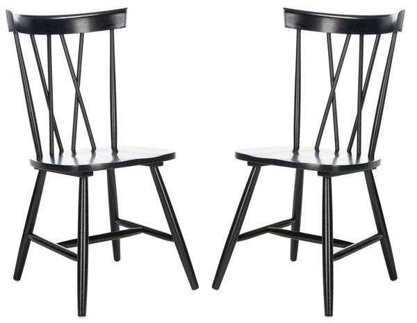 Safavieh FRIAR Dining Chair Set of Two - Timeless Windsor Design with Modern Matte Finish for Elegant Spaces Black DCH1401A-SET2