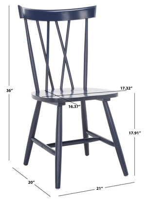 Safavieh FRIAR Dining Chair Set of Two - Timeless Windsor Design with Modern Matte Finish for Elegant Spaces Navy DCH1401F-SET2