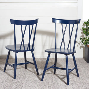 Safavieh FRIAR Dining Chair Set of Two - Timeless Windsor Design with Modern Matte Finish for Elegant Spaces Navy DCH1401F-SET2