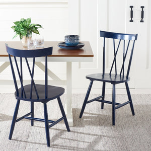 Safavieh FRIAR Dining Chair Set of Two - Timeless Windsor Design with Modern Matte Finish for Elegant Spaces Navy DCH1401F-SET2