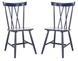 Safavieh FRIAR Dining Chair Set of Two - Timeless Windsor Design with Modern Matte Finish for Elegant Spaces Navy DCH1401F-SET2