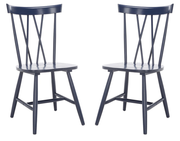 Safavieh FRIAR Dining Chair Set of Two - Timeless Windsor Design with Modern Matte Finish for Elegant Spaces Navy DCH1401F-SET2