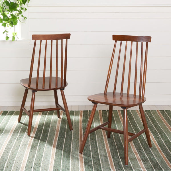 Safavieh PRIAM Dining Chair Set of 2 - Classic Walnut Spindle Back for Timeless Farmhouse Dining Style DCH1403A-SET2