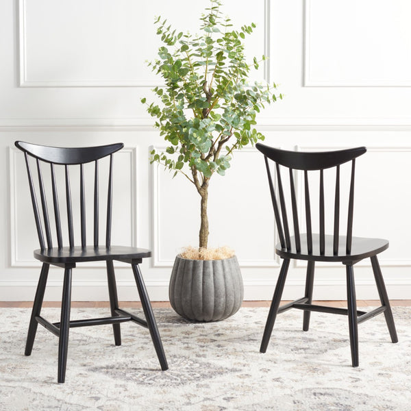 Safavieh JODAN Dining Chair - Elegant Windsor Spindle Back in Solid Wood for Timeless Dining Comfort Black DCH1404A-SET2