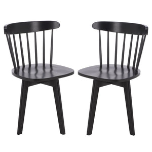 Safavieh Carver Swivel Dining Chair Matte Black Solid Wood Frame Modern Square Silhouette DCH1406A-SET2