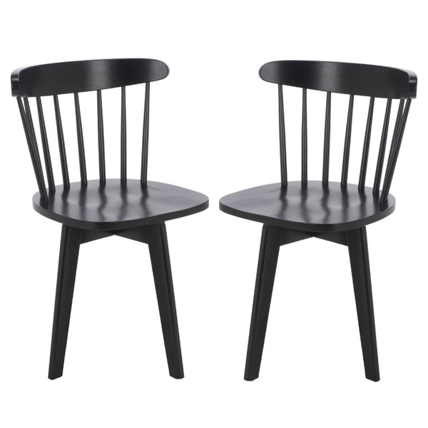 Safavieh Carver Swivel Dining Chair Matte Black Solid Wood Frame Modern Square Silhouette DCH1406A-SET2