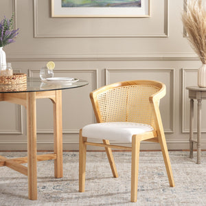 Safavieh Edan Dining Chair - Mid-Century Modern Design With Rattan-Textured Barrel Back For Stylish Comfort Natural / White DCH1500A