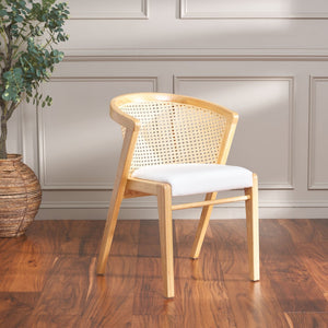 Safavieh Edan Dining Chair - Mid-Century Modern Design With Rattan-Textured Barrel Back For Stylish Comfort Natural / White DCH1500A