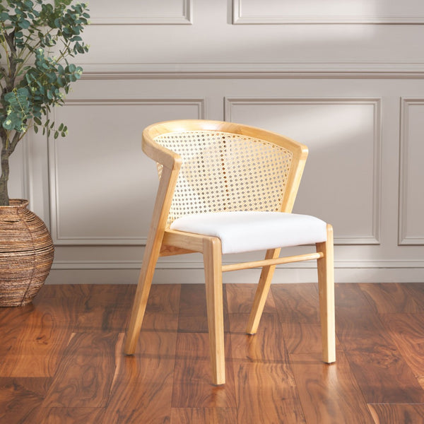 Safavieh Edan Dining Chair - Mid-Century Modern Design With Rattan-Textured Barrel Back For Stylish Comfort Natural / White DCH1500A