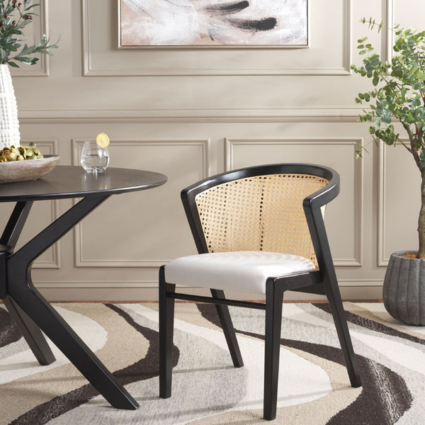 Safavieh Edan Dining Chair - Mid-Century Modern Design With Rattan-Textured Barrel Back For Stylish Comfort Black / White DCH1500B