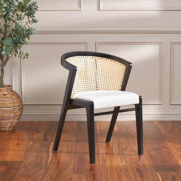 Safavieh Edan Dining Chair - Mid-Century Modern Design With Rattan-Textured Barrel Back For Stylish Comfort Black / White DCH1500B