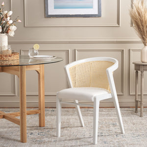 Safavieh Edan Dining Chair - Mid-Century Modern Design With Rattan-Textured Barrel Back For Stylish Comfort White / White DCH1500C