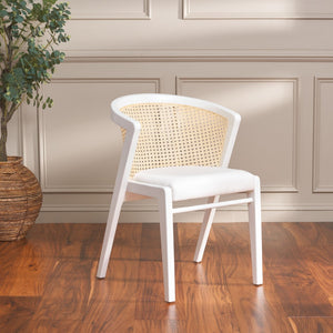 Safavieh Edan Dining Chair - Mid-Century Modern Design With Rattan-Textured Barrel Back For Stylish Comfort White / White DCH1500C
