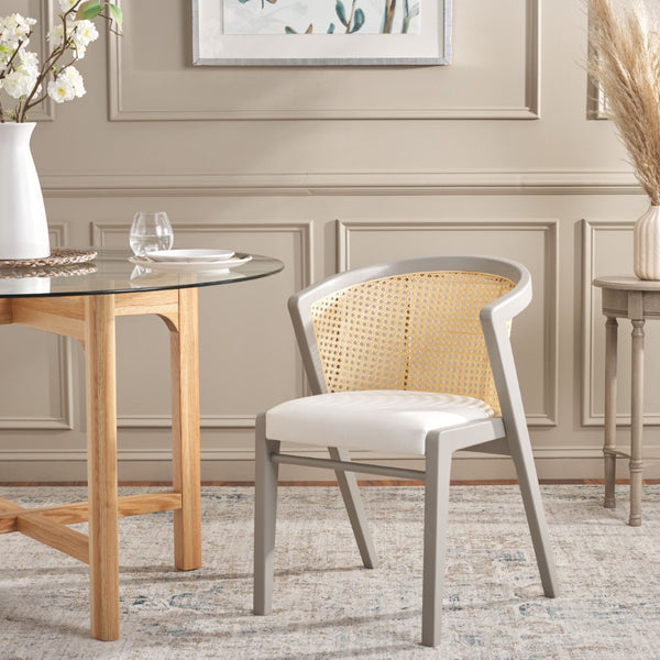 Safavieh Edan Dining Chair - Mid-Century Modern Design With Rattan-Textured Barrel Back For Stylish Comfort Grey / White DCH1500D