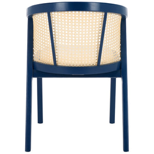 Safavieh Edan Dining Chair - Mid-Century Modern Design With Rattan-Textured Barrel Back For Stylish Comfort Navy / White DCH1500E