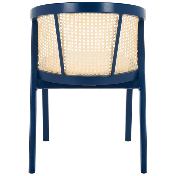 Safavieh Edan Dining Chair - Mid-Century Modern Design With Rattan-Textured Barrel Back For Stylish Comfort Navy / White DCH1500E