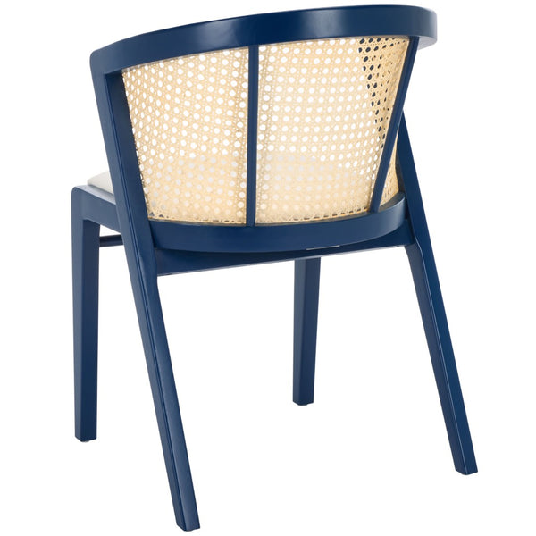 Safavieh Edan Dining Chair - Mid-Century Modern Design With Rattan-Textured Barrel Back For Stylish Comfort Navy / White DCH1500E