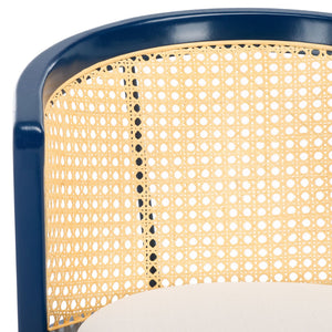 Safavieh Edan Dining Chair - Mid-Century Modern Design With Rattan-Textured Barrel Back For Stylish Comfort Navy / White DCH1500E