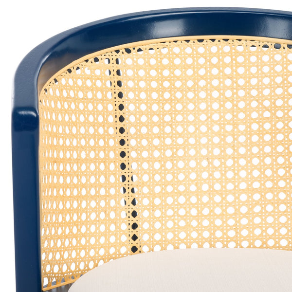 Safavieh Edan Dining Chair - Mid-Century Modern Design With Rattan-Textured Barrel Back For Stylish Comfort Navy / White DCH1500E