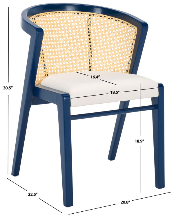 Safavieh Edan Dining Chair - Mid-Century Modern Design With Rattan-Textured Barrel Back For Stylish Comfort Navy / White DCH1500E