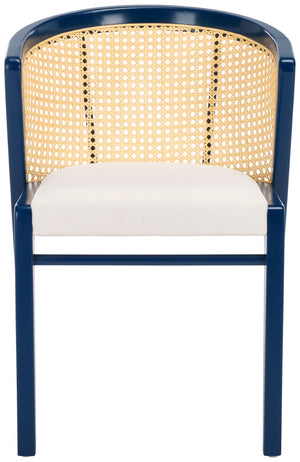 Safavieh Edan Dining Chair - Mid-Century Modern Design With Rattan-Textured Barrel Back For Stylish Comfort Navy / White DCH1500E