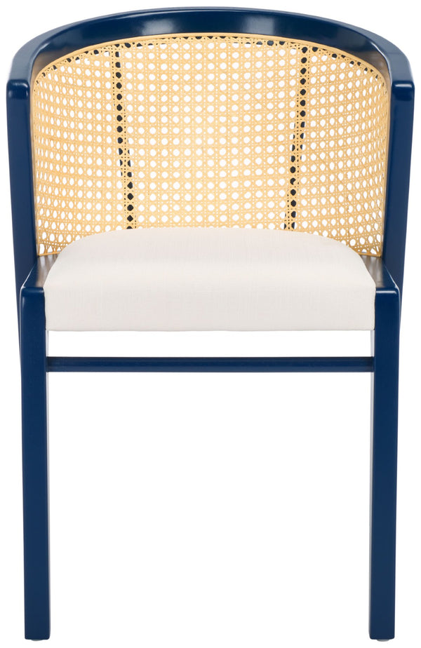 Safavieh Edan Dining Chair - Mid-Century Modern Design With Rattan-Textured Barrel Back For Stylish Comfort Navy / White DCH1500E