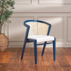 Safavieh Edan Dining Chair - Mid-Century Modern Design With Rattan-Textured Barrel Back For Stylish Comfort Navy / White DCH1500E