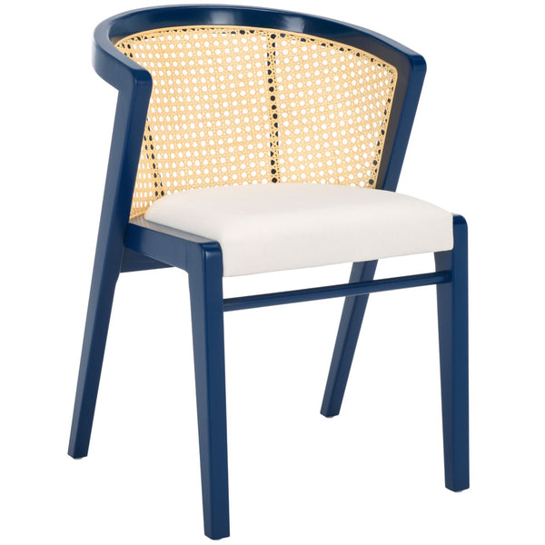 Safavieh Edan Dining Chair - Mid-Century Modern Design With Rattan-Textured Barrel Back For Stylish Comfort Navy / White DCH1500E