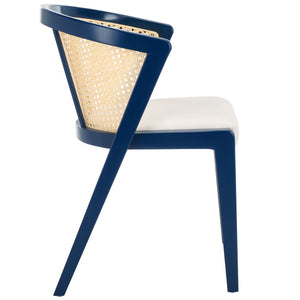Safavieh Edan Dining Chair - Mid-Century Modern Design With Rattan-Textured Barrel Back For Stylish Comfort Navy / White DCH1500E