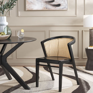 Safavieh Edan Dining Chair - Mid-Century Modern Design With Rattan-Textured Barrel Back For Stylish Comfort Black / Natural DCH1500G